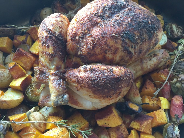 Roasted chicken and veggies