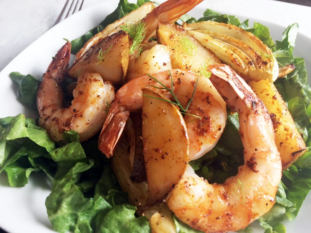 Roasted Pears, Fennel and Shrimp Salad