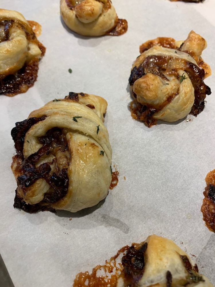 Puffy Balsamic Onion Jam and Brie Knots